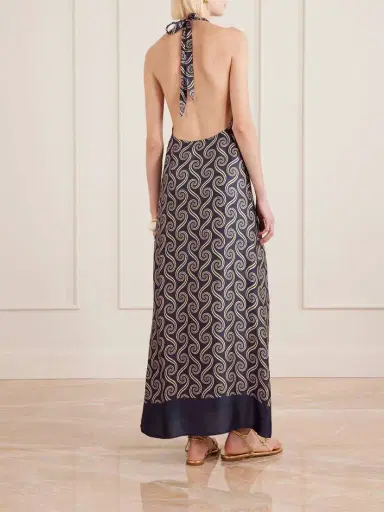 Faithfull Elidia Printed Satin Halterneck Maxi Dress | Thumbnail 3