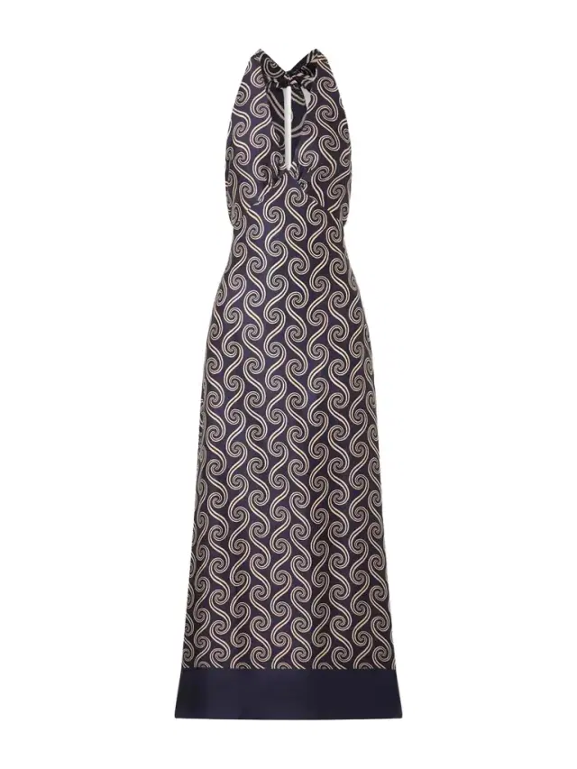 Elidia Printed Satin Halterneck Maxi Dress