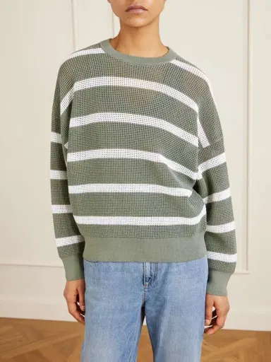 Brunello Cucinelli Striped Open-knit Cotton Sweater | Thumbnail 3 Brunello Cucinelli Striped Open-knit Cotton Sweater | Thumbnail 3