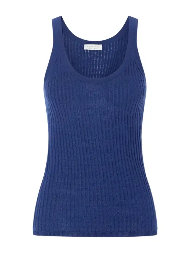 GABRIELA HEARST Nevin Pointelle Knit Tank Top in Dark Navy Cashmere Silk