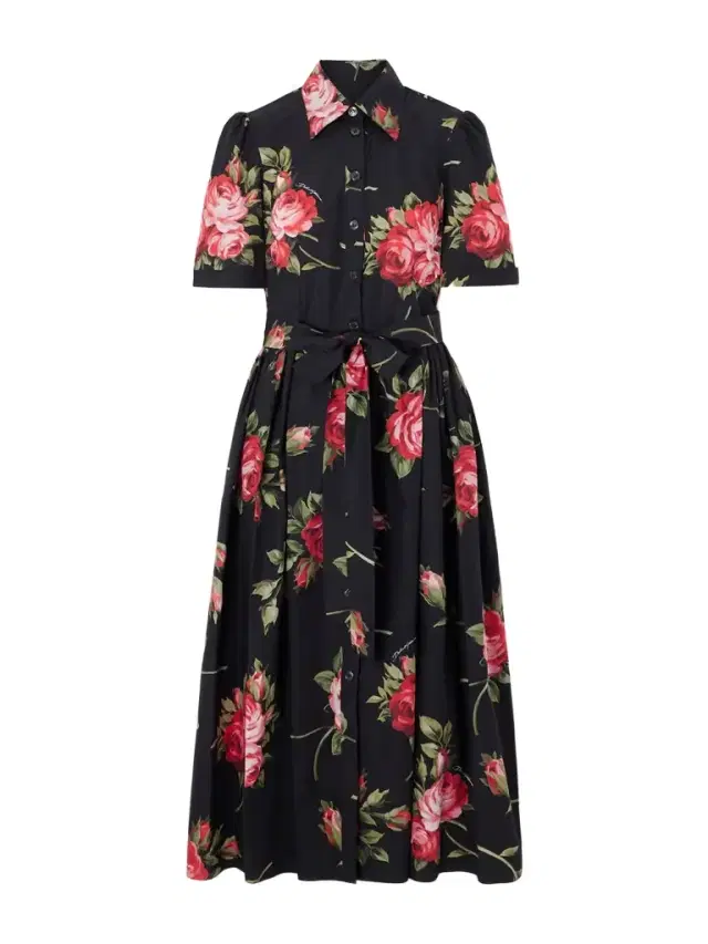 Belted Gathered Floral-print Cotton-poplin Midi Dress