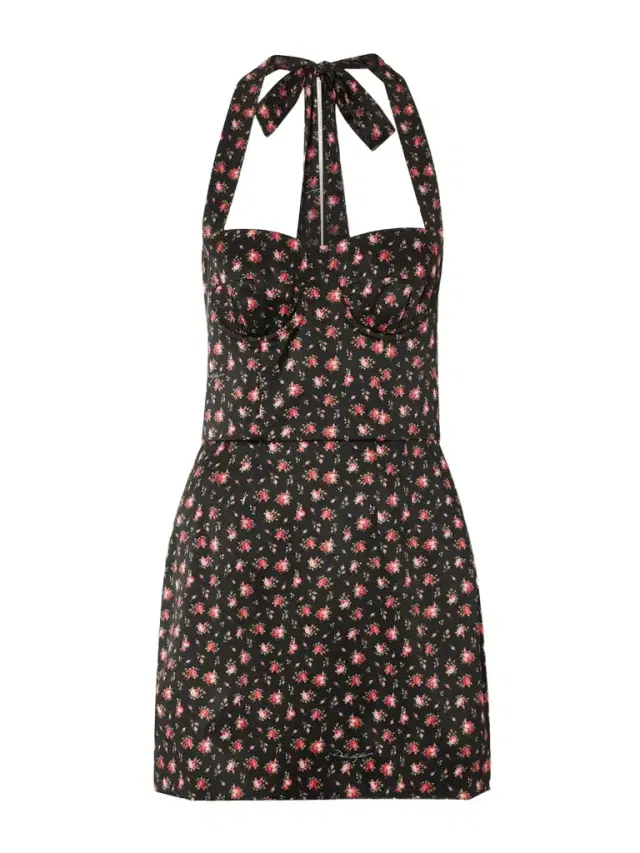 Floral-print Silk-blend Satin Halterneck Mini Dress