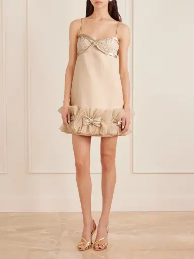 Valentino Garavani Bow-detailed Lace, Satin And Crepon-trimmed Wool And Silk-blend Crepe Mini Dress | Thumbnail 2 Valentino Garavani Bow-detailed Lace, Satin And Crepon-trimmed Wool And Silk-blend Crepe Mini Dress | Thumbnail 2