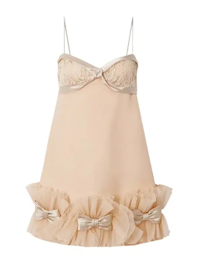 Bow-detailed Lace, Satin And Crepon-trimmed Wool And Silk-blend Crepe Mini Dress