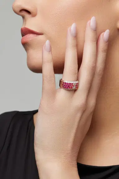 FULLORD Pink Sapphire Diamond Half Ring | Thumbnail 2 FULLORD Pink Sapphire Diamond Half Ring | Thumbnail 2