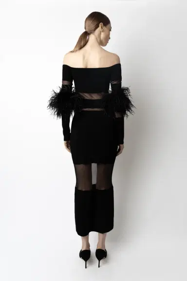 Lapointe Matte Viscose Intarsia Dress With Feathers | Thumbnail 2 Lapointe Matte Viscose Intarsia Dress With Feathers | Thumbnail 2