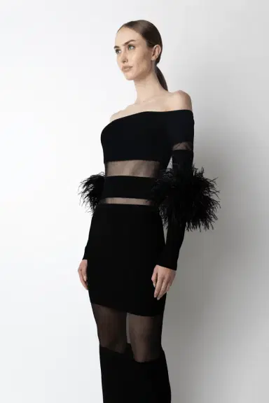 Lapointe Matte Viscose Intarsia Dress With Feathers | Thumbnail 3 Lapointe Matte Viscose Intarsia Dress With Feathers | Thumbnail 3