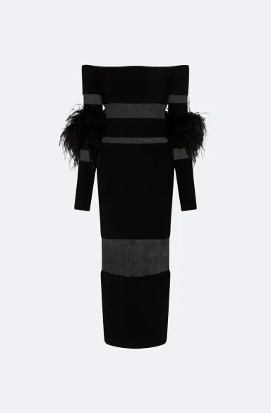Lapointe Matte Viscose Intarsia Dress With Feathers | Thumbnail 4 Lapointe Matte Viscose Intarsia Dress With Feathers | Thumbnail 4