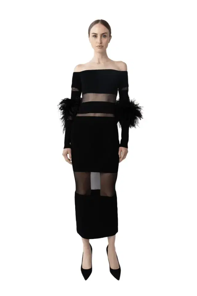 Matte Viscose Intarsia Dress With Feathers