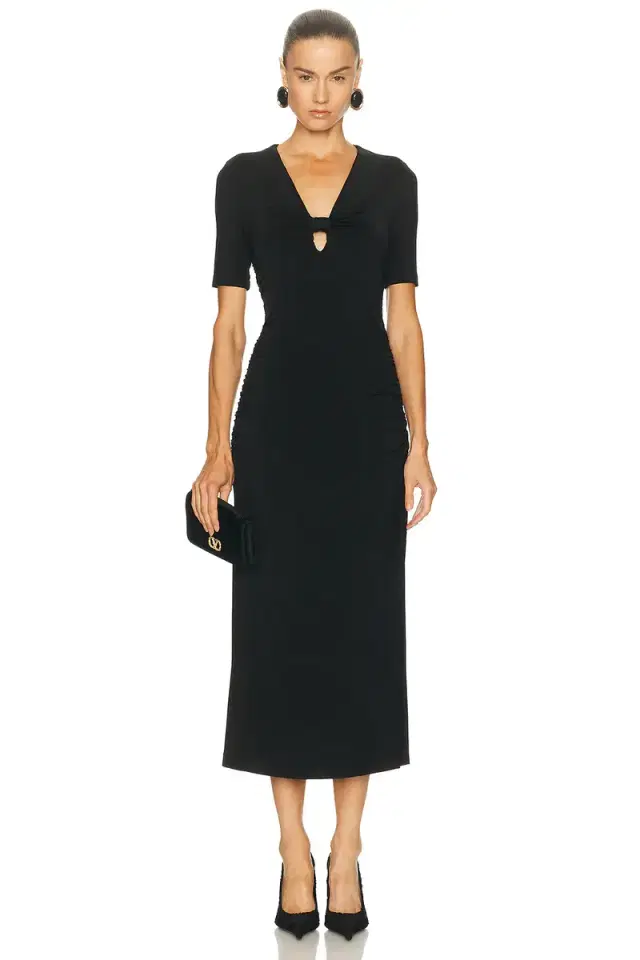 Carolina Herrera Ruched V-Neck Midi Dress