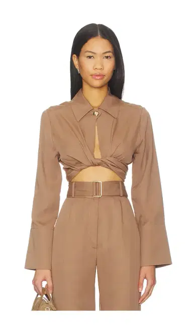 MATTHEW BRUCH Collared Long Sleeve Wrap Top | Thumbnail 1