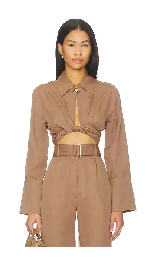 MATTHEW BRUCH Collared Long Sleeve Wrap Top