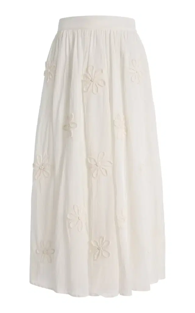 All That Remains Fleur Floral-Appliquéd Cotton-Silk Maxi Skirt