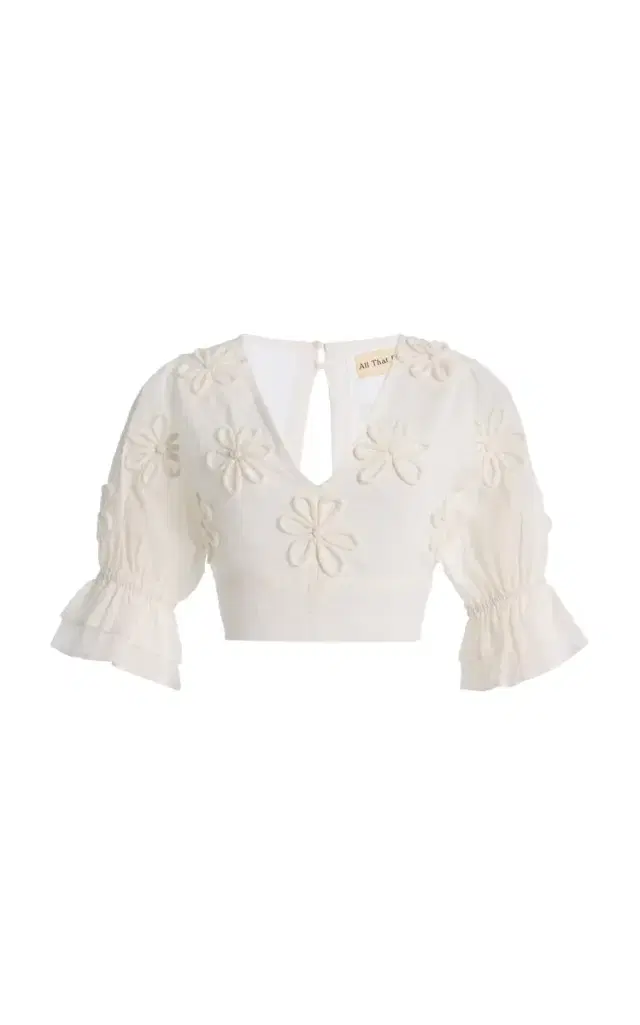 Fleur Floral-Appliquéd Cotton-Silk Top