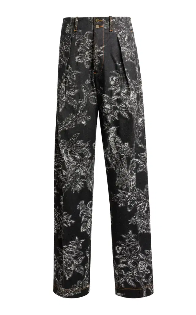 Patterned Stretch-Denim Straight-Leg Jeans
