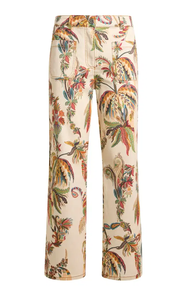 Cropped Patterned Denim Wide-Leg Jeans