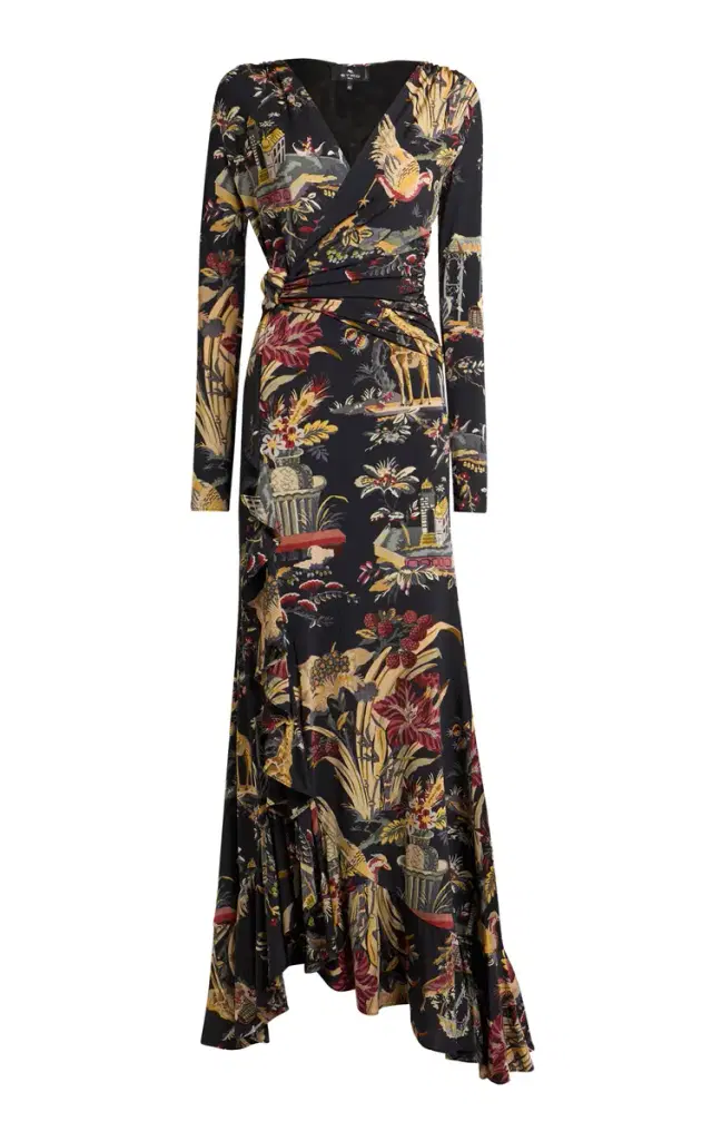 Etro Printed Wrap-Front Maxi Dress