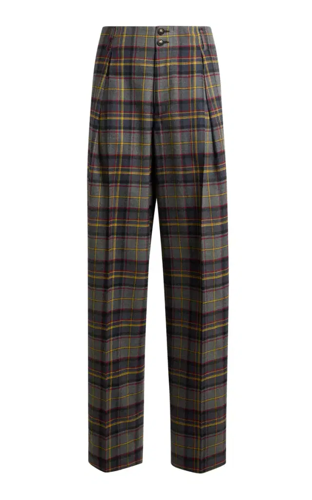 Plaid Wool-Blend Wide-Leg Pants