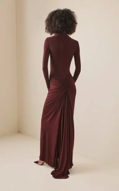 Alaïa Ruched Back Georgette Maxi Dress | Thumbnail 4 Alaïa Ruched Back Georgette Maxi Dress | Thumbnail 4