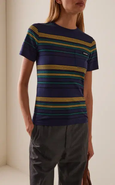 Miu Miu Striped Cotton Jersey T-Shirt | Thumbnail 2