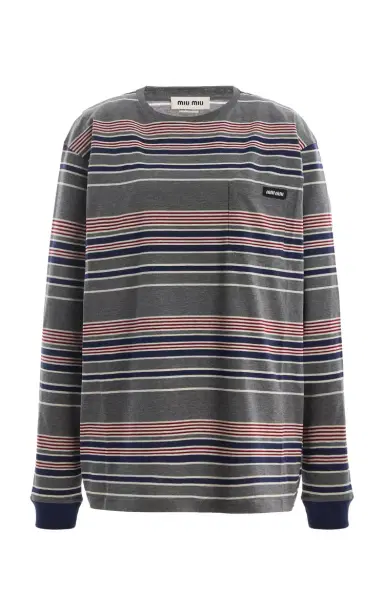 Miu Miu Striped Cotton Jersey T-Shirt | Thumbnail 1 Miu Miu Striped Cotton Jersey T-Shirt | Thumbnail 1