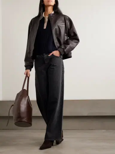 Frame The O-ring Stroll Embellished Leather-trimmed High-rise Wide-leg Jeans | Thumbnail 2 Frame The O-ring Stroll Embellished Leather-trimmed High-rise Wide-leg Jeans | Thumbnail 2