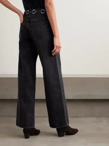Frame The O-ring Stroll Embellished Leather-trimmed High-rise Wide-leg Jeans | Thumbnail 4 Frame The O-ring Stroll Embellished Leather-trimmed High-rise Wide-leg Jeans | Thumbnail 4