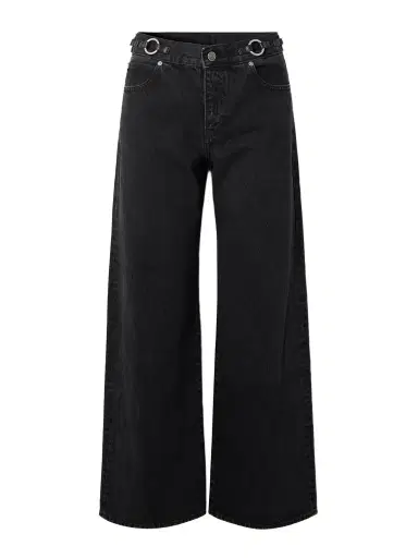 Frame The O-ring Stroll Embellished Leather-trimmed High-rise Wide-leg Jeans | Thumbnail 1 Frame The O-ring Stroll Embellished Leather-trimmed High-rise Wide-leg Jeans | Thumbnail 1