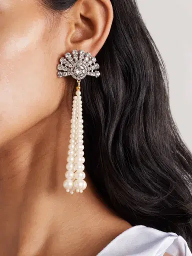 Jennifer Behr Winifred Rhodium-plated, Crystal And Pearl-like Earrings | Thumbnail 2