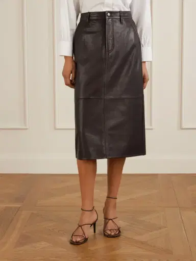 Frame Paneled Leather Midi Skirt | Thumbnail 3 Frame Paneled Leather Midi Skirt | Thumbnail 3