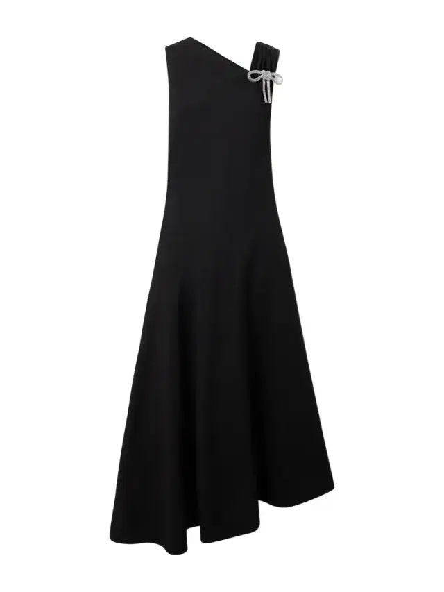 Asymmetric Bow-embellished Crepe Midi Dress