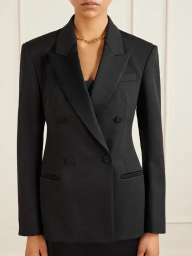 Another Tomorrow Double-breasted Satin-trimmed Wool-blend Twill Blazer | Thumbnail 3 Another Tomorrow Double-breasted Satin-trimmed Wool-blend Twill Blazer | Thumbnail 3