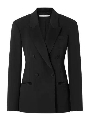 Another Tomorrow Double-breasted Satin-trimmed Wool-blend Twill Blazer | Thumbnail 1 Another Tomorrow Double-breasted Satin-trimmed Wool-blend Twill Blazer | Thumbnail 1