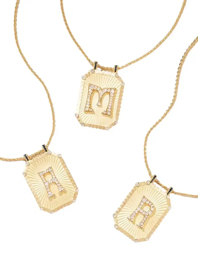 Marie Lichtenberg Letter Scapular 18-karat Gold, Enamel nd Diamond Necklace