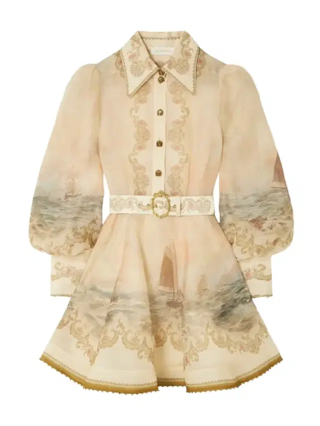 Rebellion Bead-embellished Belted Printed Linen And Silk-blend Mini Dress