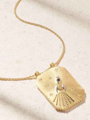 Marie Lichtenberg Love You To The Moon Scapular 18-karat Gold, Sapphire And Diamond Necklace | Thumbnail 4