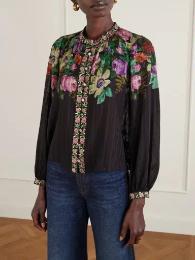 Sea Viktoria Embroidered Floral-print Voile Blouse | Thumbnail 3