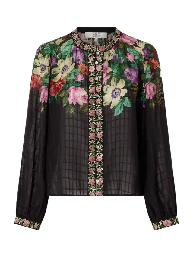 Viktoria Embroidered Floral-print Voile Blouse