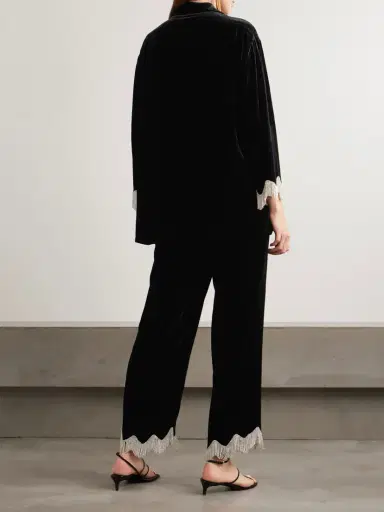 Olivia von Halle Fifi Fringed Crystal-embellished Velvet Pajama Set | Thumbnail 3