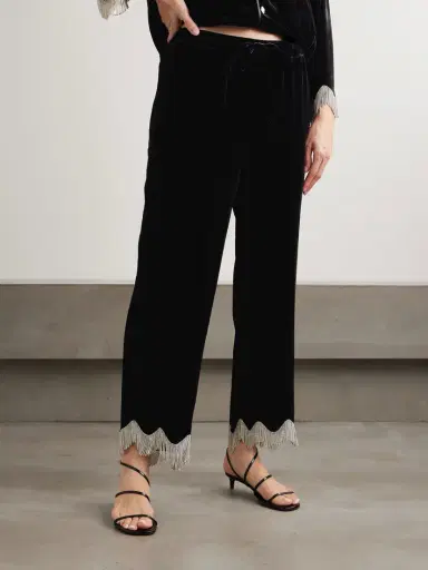 Olivia von Halle Fifi Fringed Crystal-embellished Velvet Pajama Set | Thumbnail 5