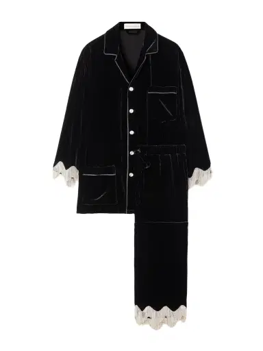 Olivia von Halle Fifi Fringed Crystal-embellished Velvet Pajama Set | Thumbnail 1