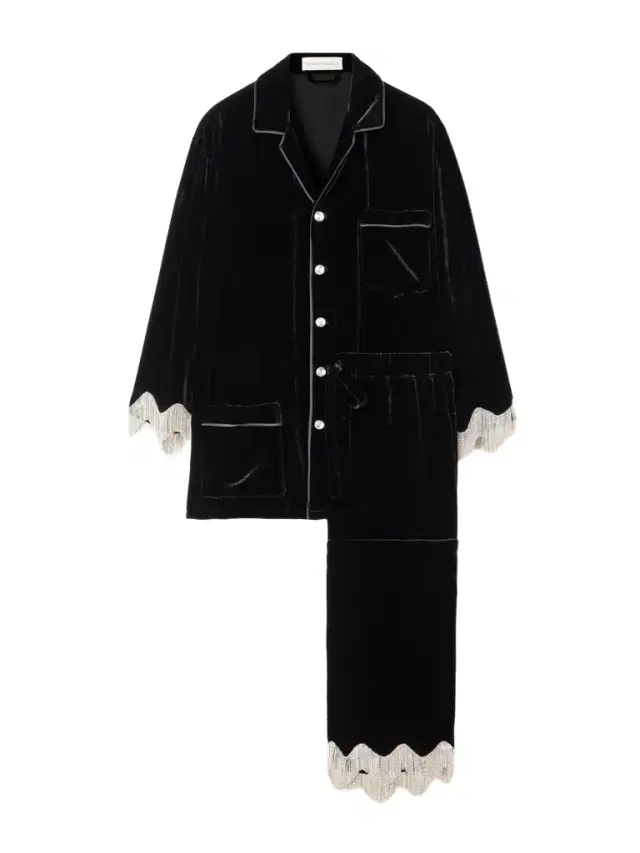 Fifi Fringed Crystal-embellished Velvet Pajama Set