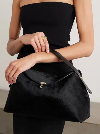 TOTEME T-lock Leather-trimmed Pony Hair Shoulder Bag | Thumbnail 2