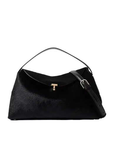 TOTEME T-lock Leather-trimmed Pony Hair Shoulder Bag | Thumbnail 1