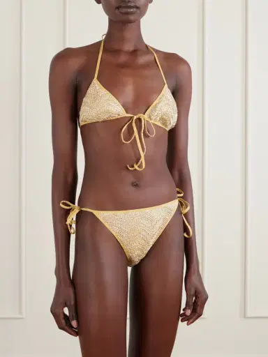 Missoni Mare Sequin-embellished Striped Metallic Crochet-knit Triangle Bikini | Thumbnail 2