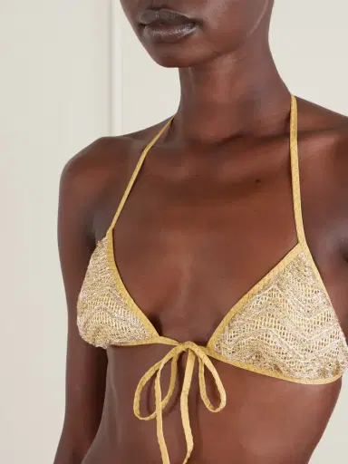 Missoni Mare Sequin-embellished Striped Metallic Crochet-knit Triangle Bikini | Thumbnail 4