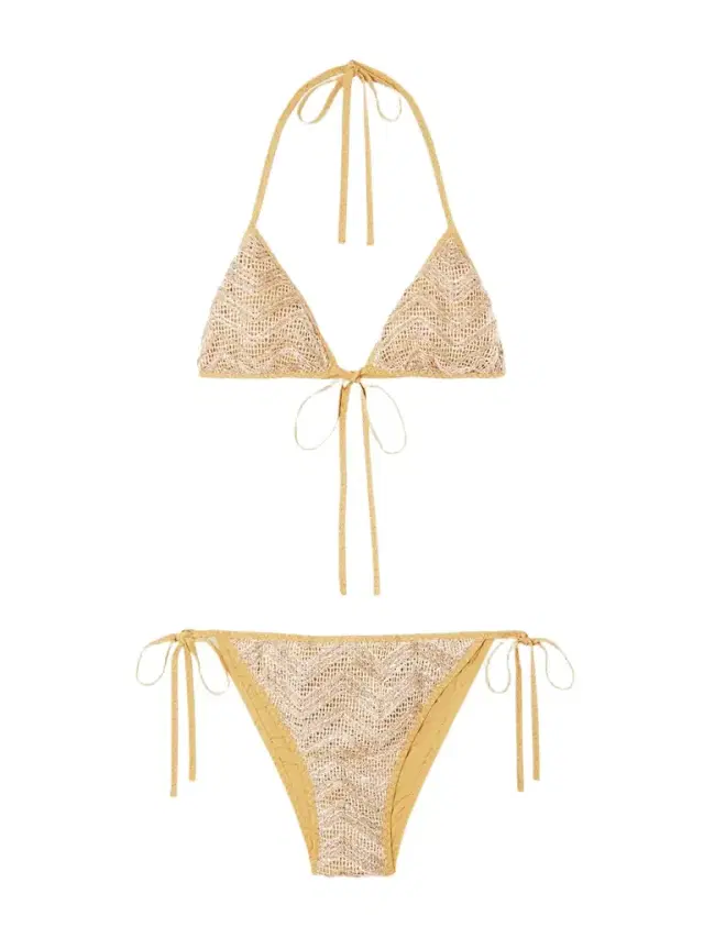 Mare Sequin-embellished Striped Metallic Crochet-knit Triangle Bikini
