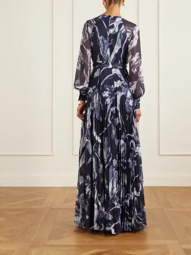 Erdem Belted Pleated Printed Chiffon Gown | Thumbnail 3