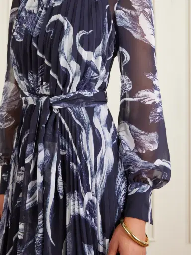 Erdem Belted Pleated Printed Chiffon Gown | Thumbnail 4