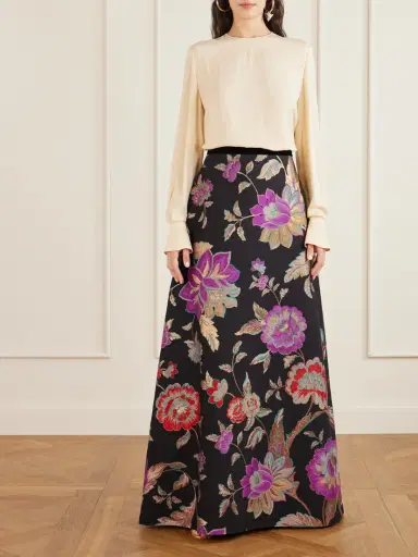 Valentino Garavani Velvet-trimmed Wool-blend Floral-brocade Maxi Skirt | Thumbnail 2 Valentino Garavani Velvet-trimmed Wool-blend Floral-brocade Maxi Skirt | Thumbnail 2